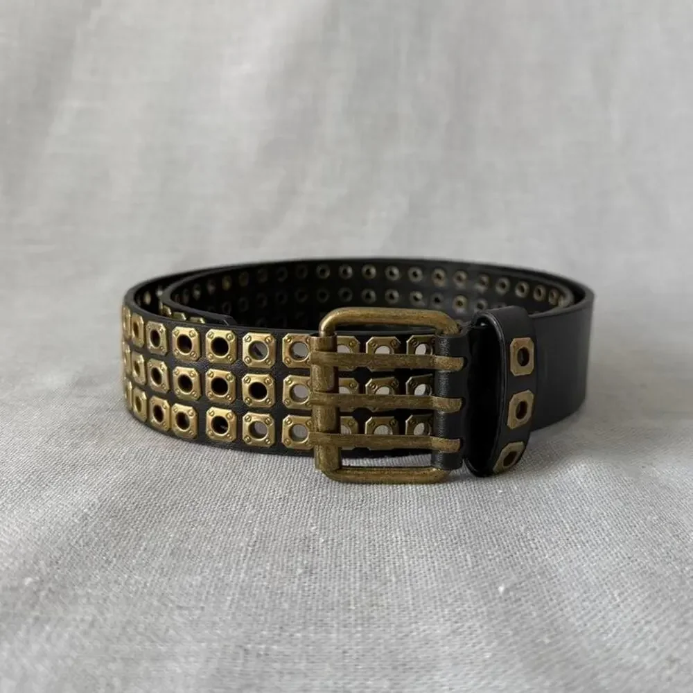 Studded metal belt with gold